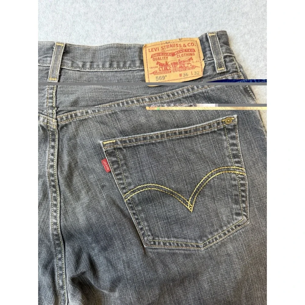 Levi's 569 Loose Straight Jeans Mens 36x32 Black Denim Y2K Baggy Skater Vintage